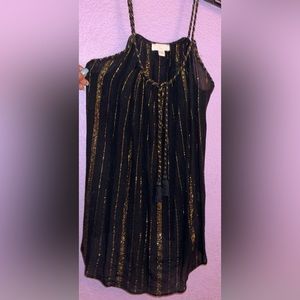 Black and Gold Flowy Sleeveless Top with Ties M